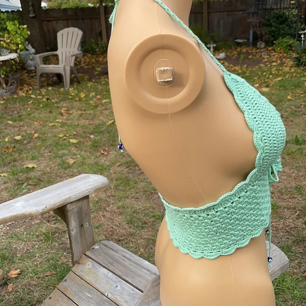 Handmade Crochet Green Bikini Top 100% Cotton M/L
